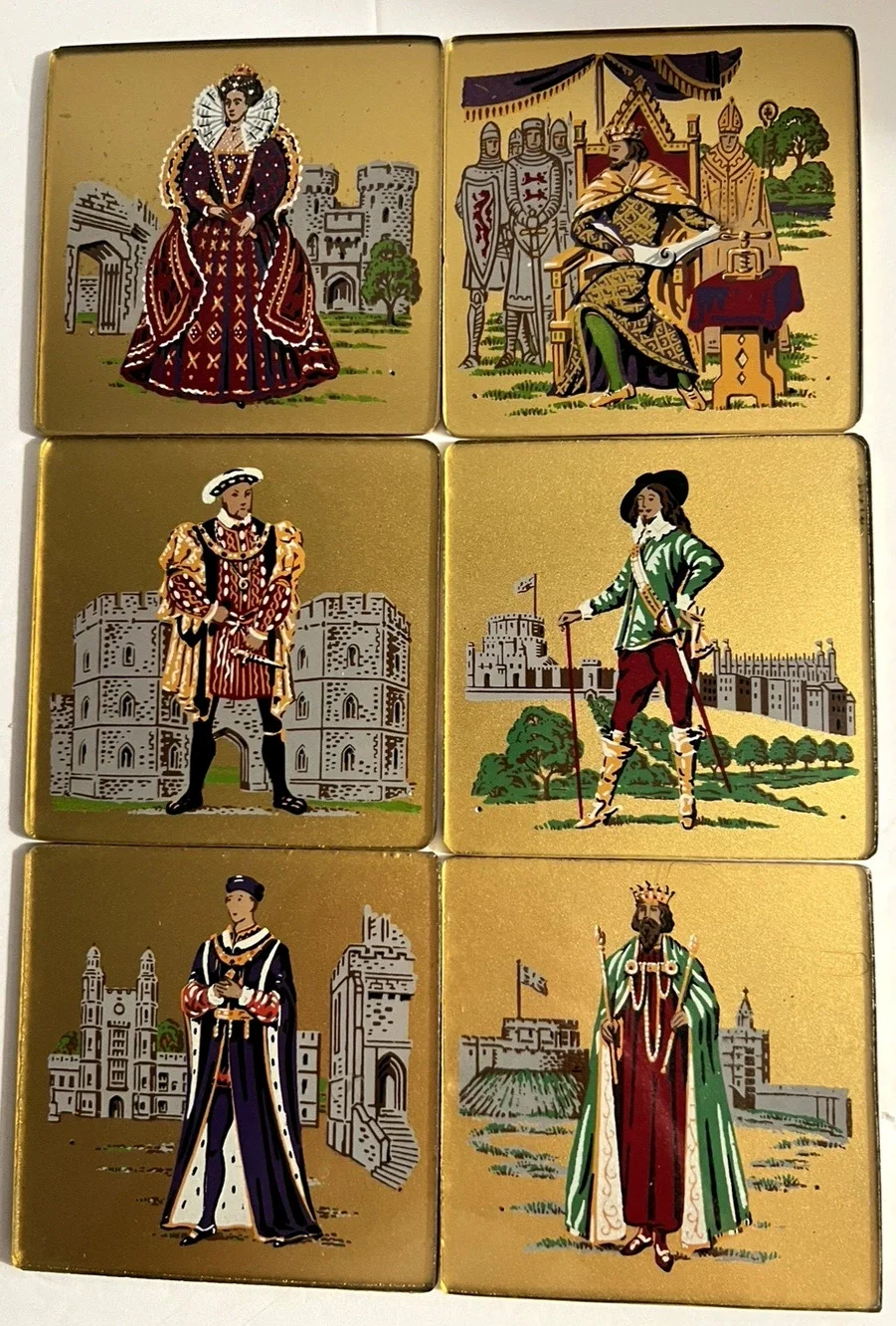 Royal British English Coaster Set 1950s REVERSE GLASS PAINTED M/I England